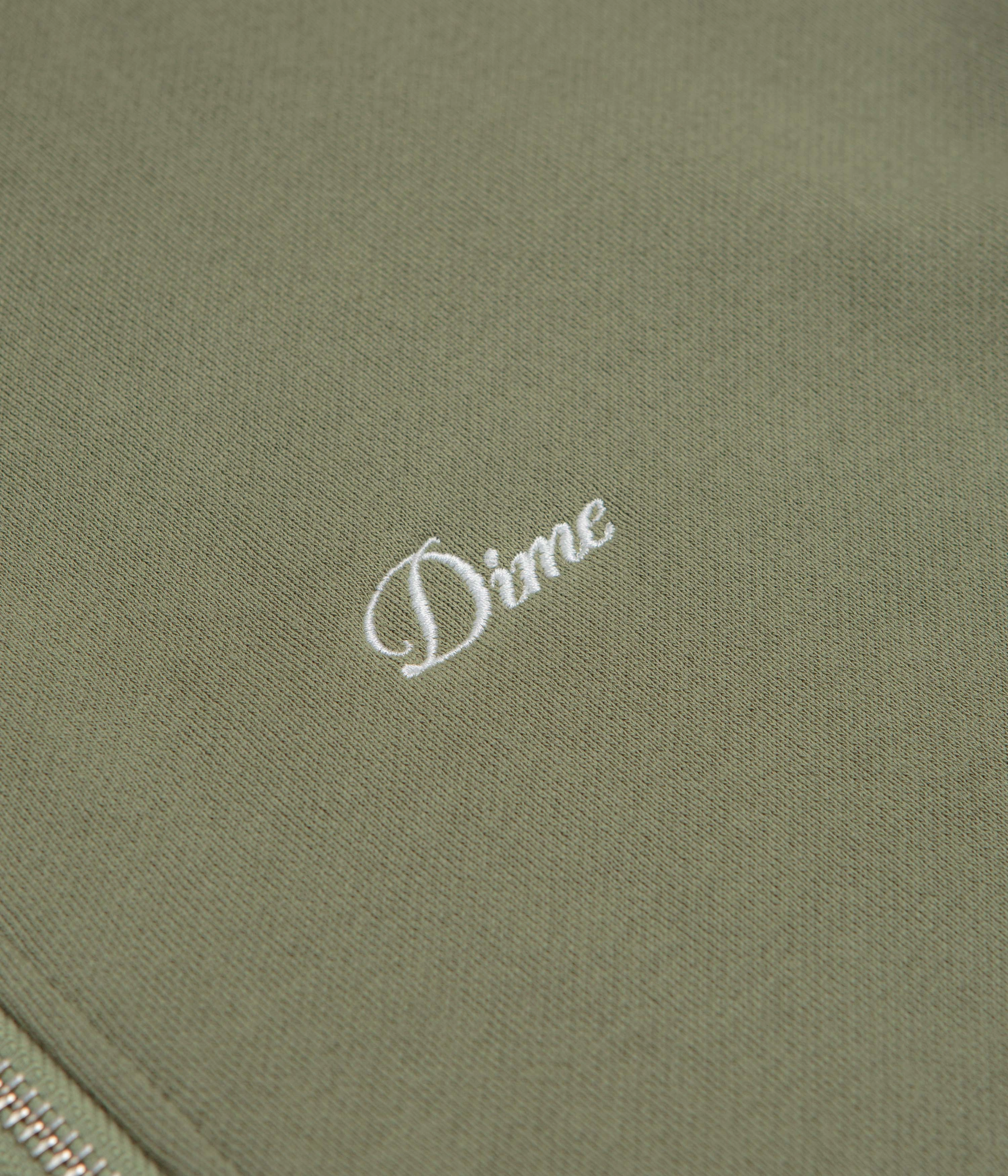 Retro futuristic Dime Cursive Full Zip Hoodie - Army Green