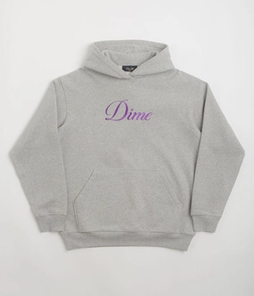 Dime Cursive Hoodie - Heather Grey - Pink Thermal Insulation