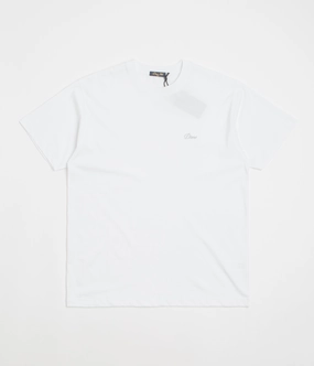 Minimal Comfort Wear Durable Material Dime Cursive Small Logo T-Shirt - White