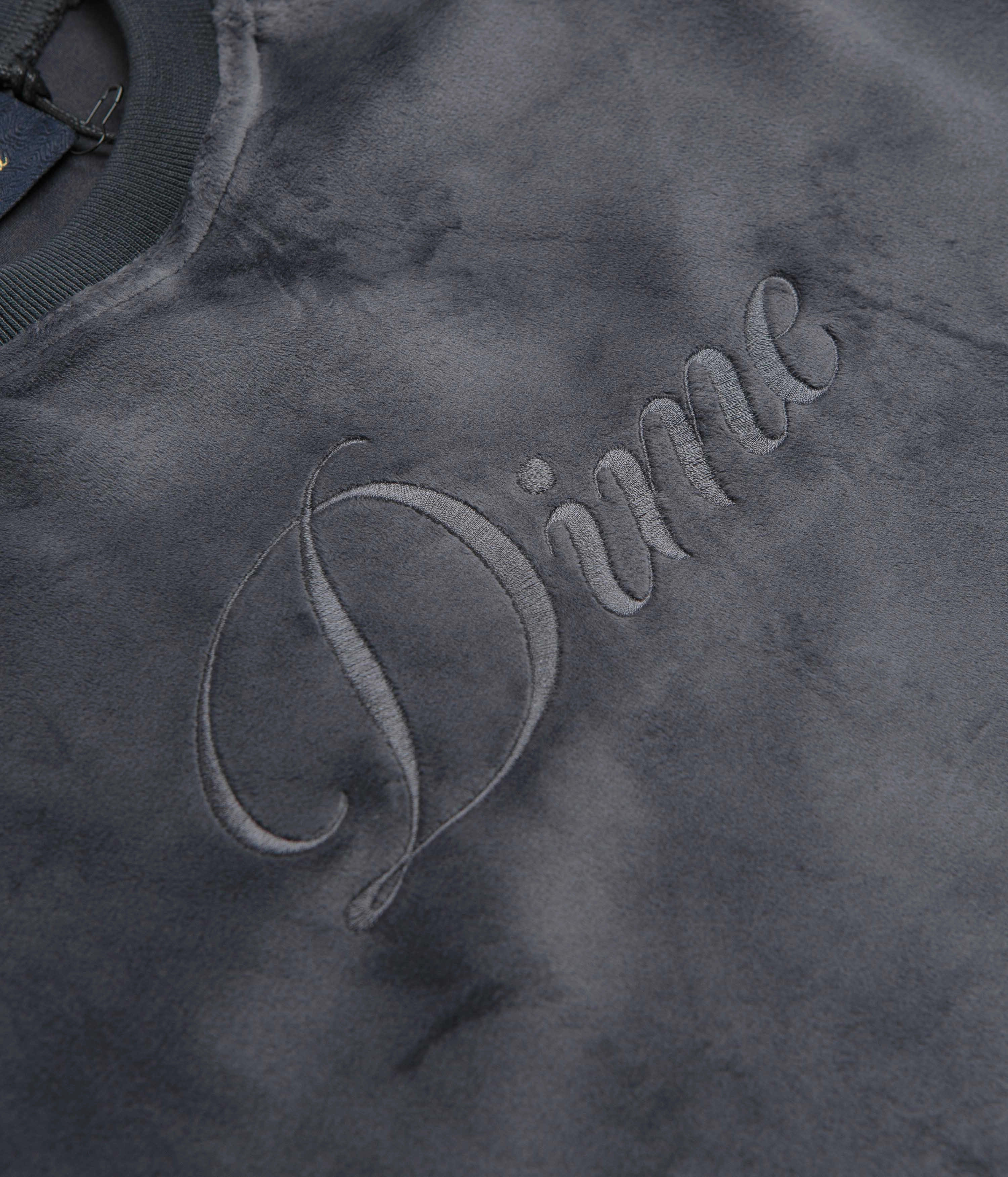 Dime Cursive Velvet Crewneck Sweatshirt - Smoke Cozy Top