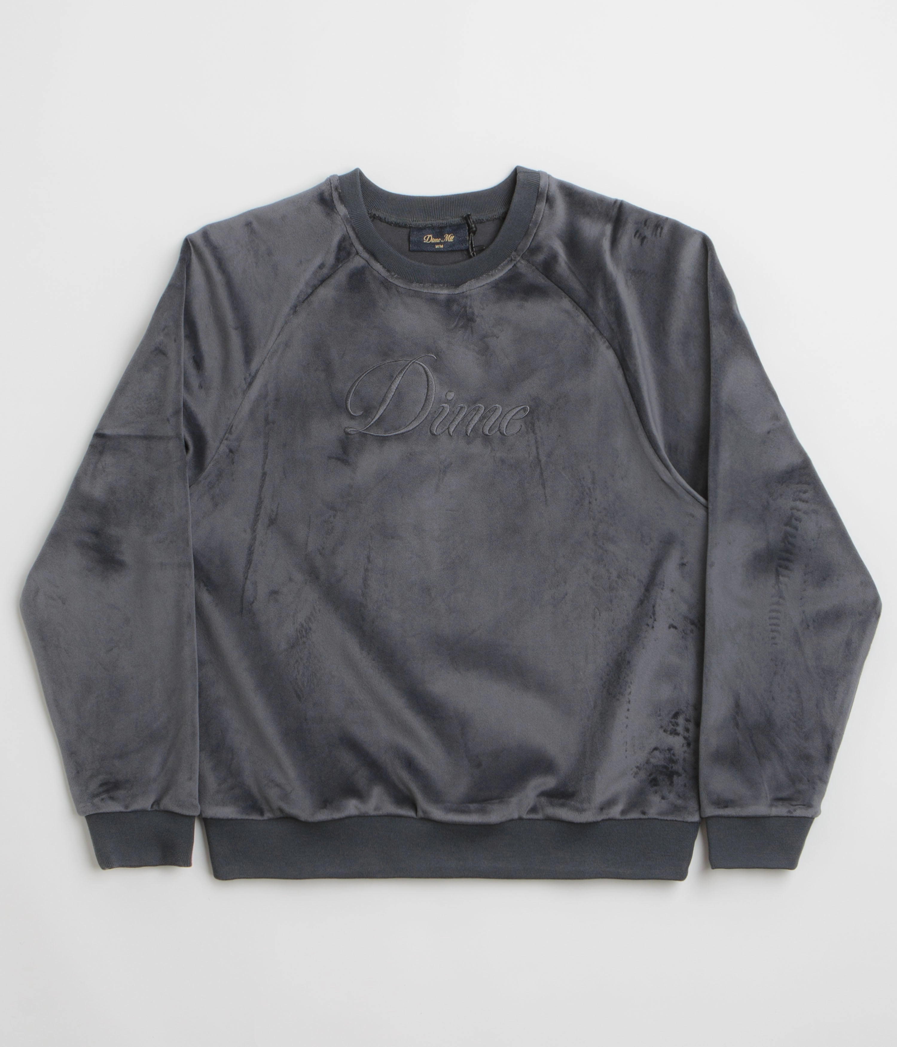 Dime Cursive Velvet Crewneck Sweatshirt - Smoke Outdoor Active product home friendly comfort