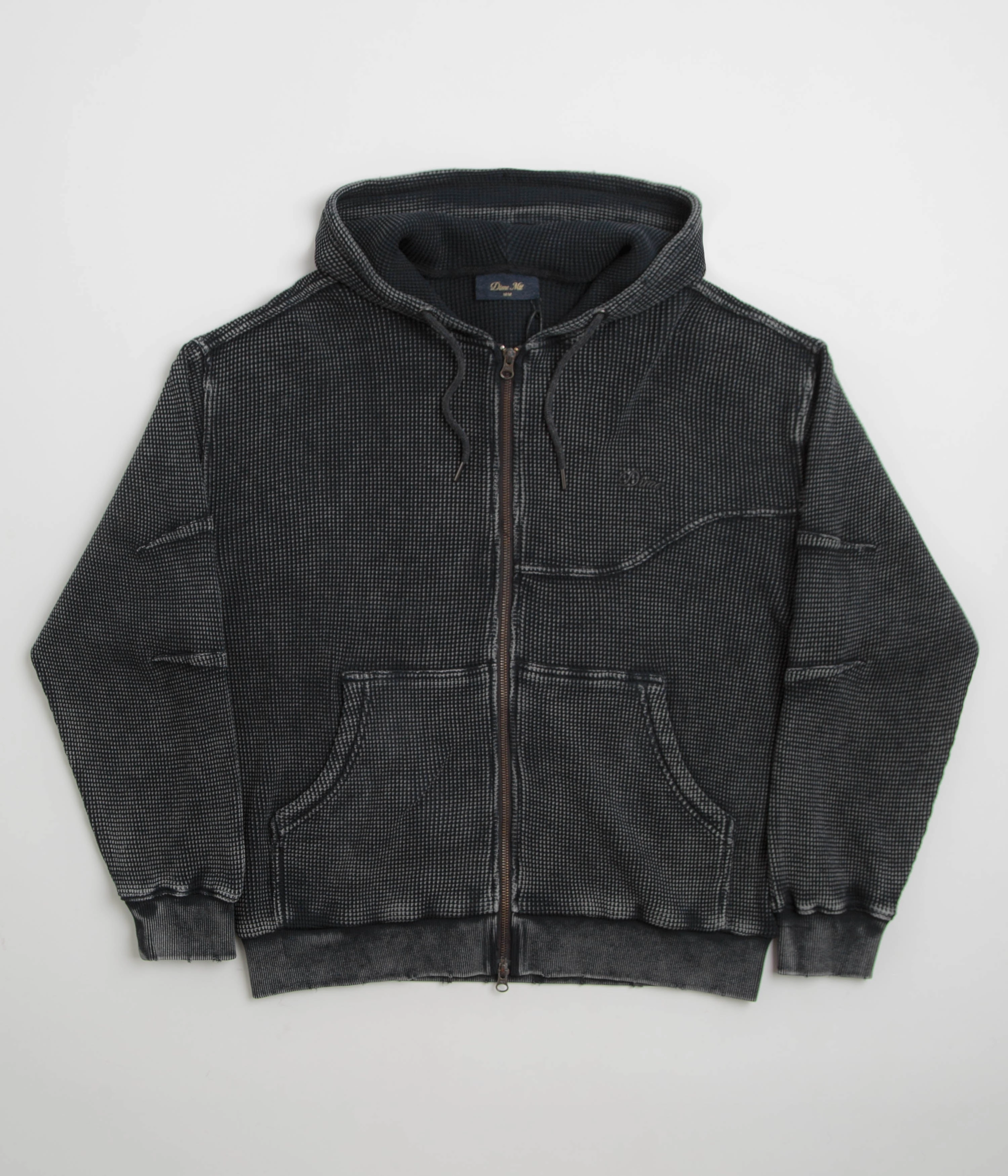 Dime Premium Waffle Full Zip Hoodie - Faded Black Thermal Lining