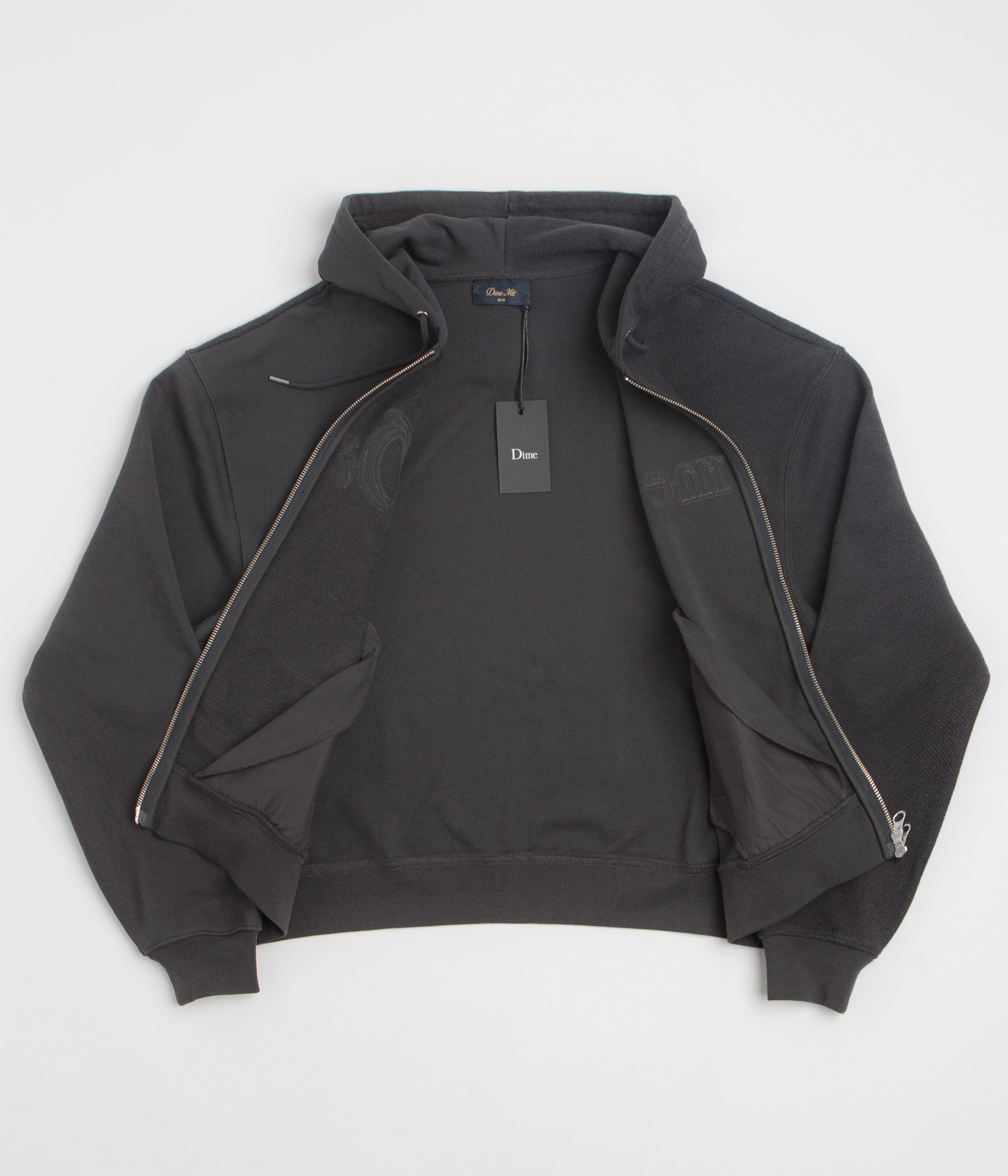 Dime Reverse French Terry Full Zip Hoodie - Vintage Black No Snag Zipper