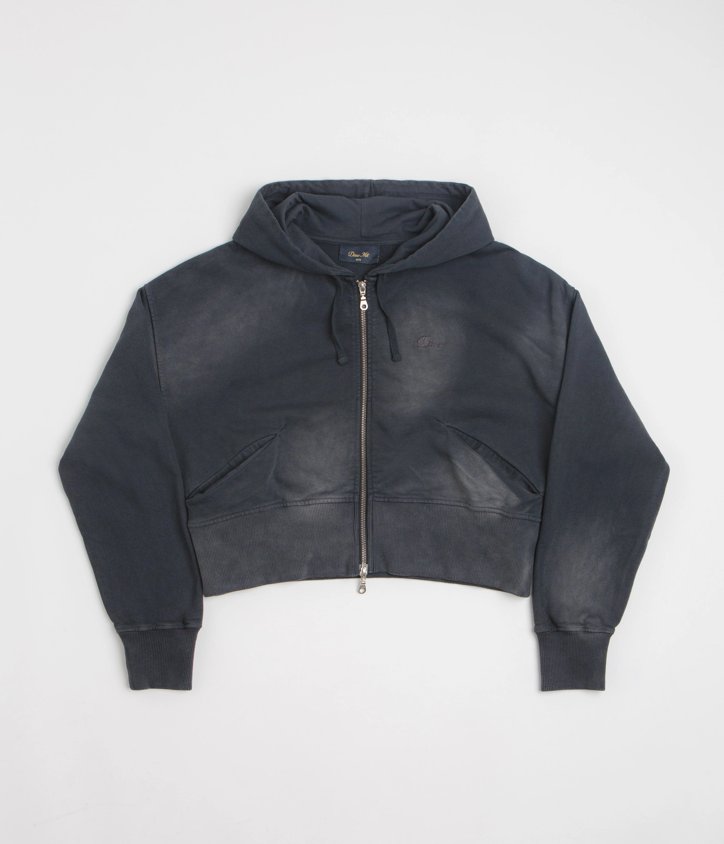 Branded Look Dime Womens Cropped Full Zip Hoodie - Black Washed