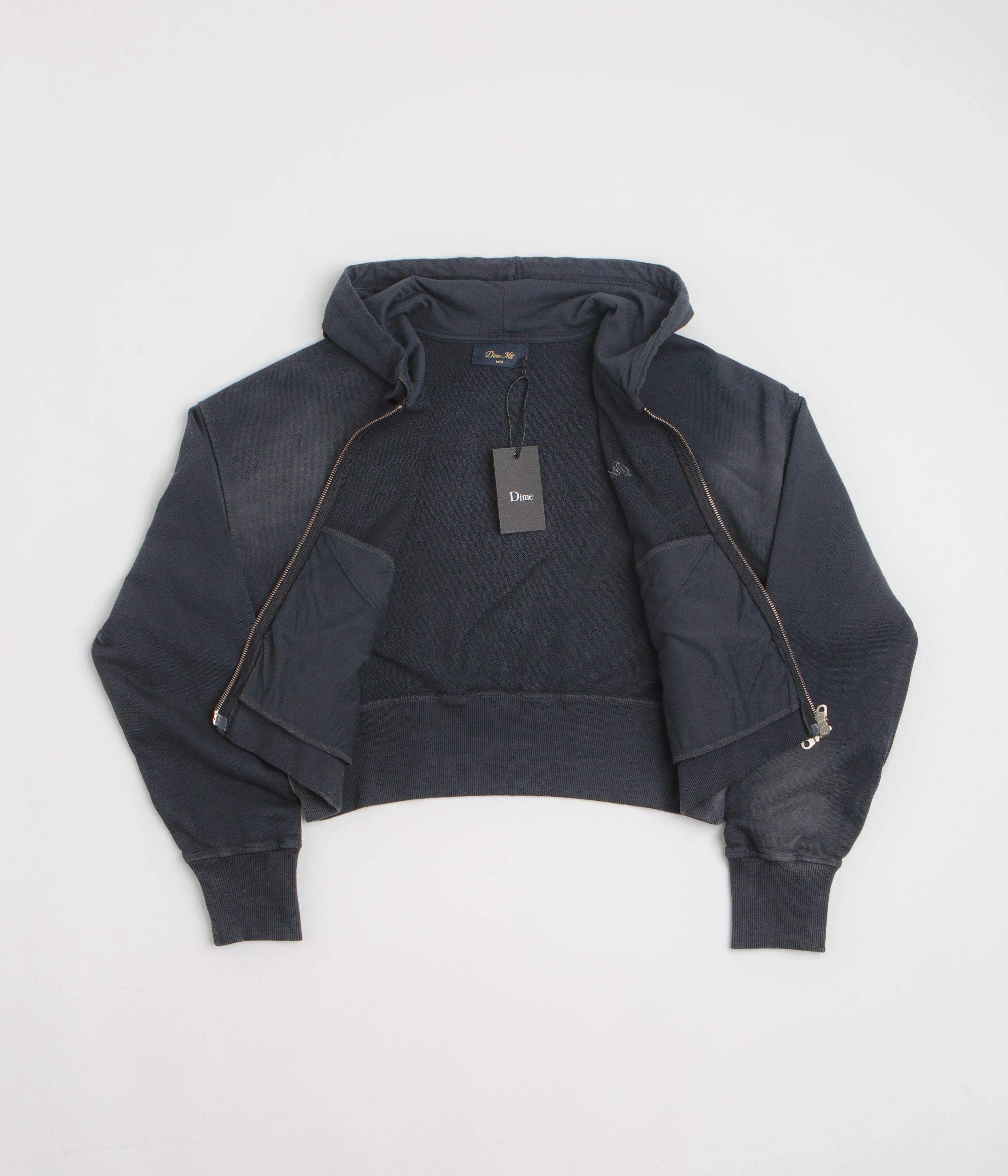 Athletic Fit Dime Womens Cropped Full Zip Hoodie - Black Washed