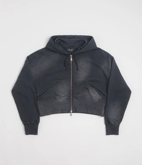 Branded Look Dime Womens Cropped Full Zip Hoodie - Black Washed