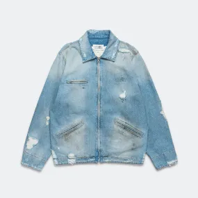 Elegant Minimalist Outdoor Adventure Distressed Denim Sports Jacket - Medium Blue