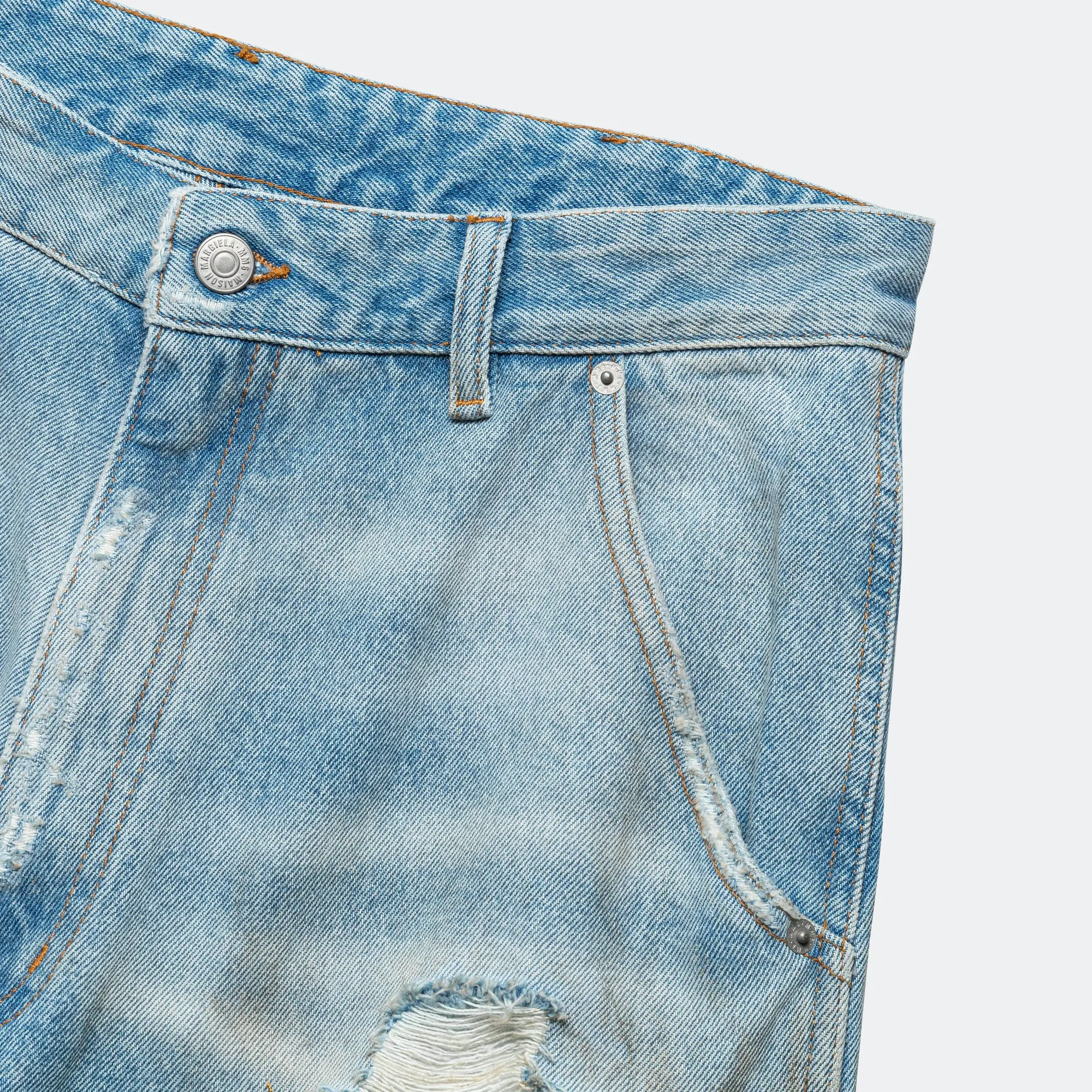 Acid Wash Effect Distressed Wide-Leg Denim - Used Wash