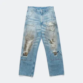 High Quality Classic Wear Earthy Distressed Wide-Leg Denim - Used Wash