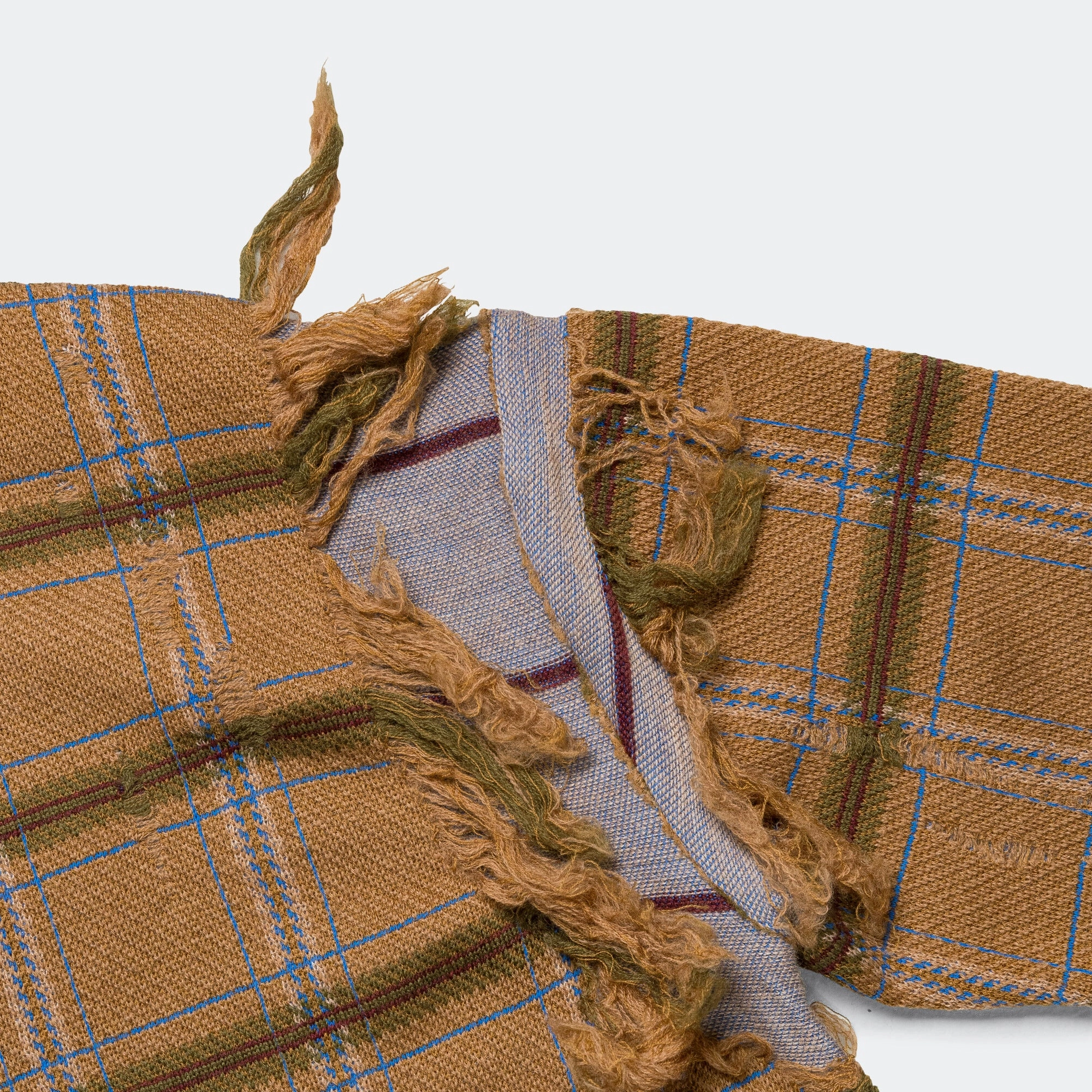 Home Comfort FadeResistant Distressed Check Knit Crew - Camel/Blue