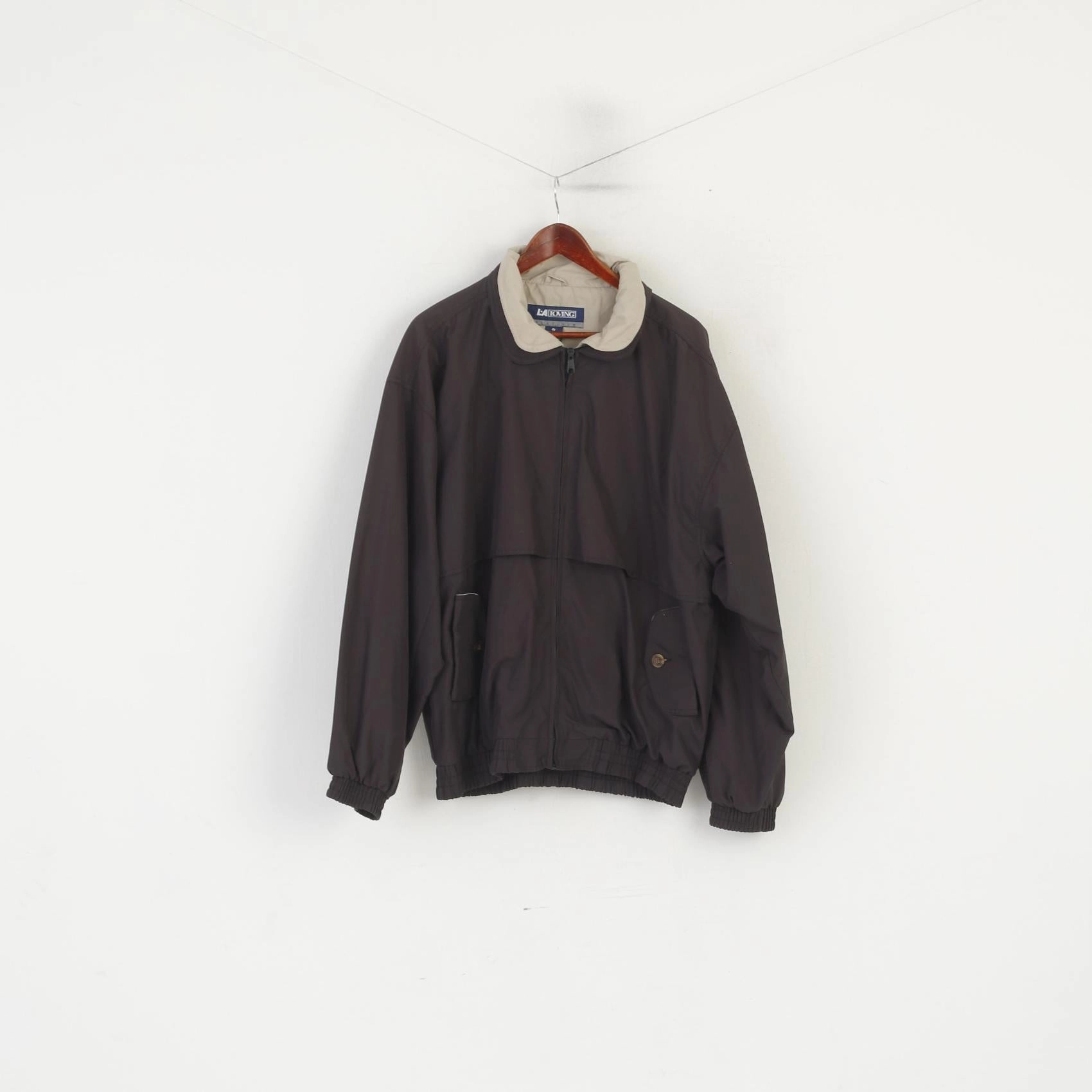 La Loving Platinum Men XL Jacket Brown Bomber Vintage Full Zipper Lightweight Top Assist Solid-color