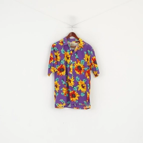 Division Hawaii Men M Casual Shirt Purple Pullover Floral Hawaii Soft Top Flex Fit Collar