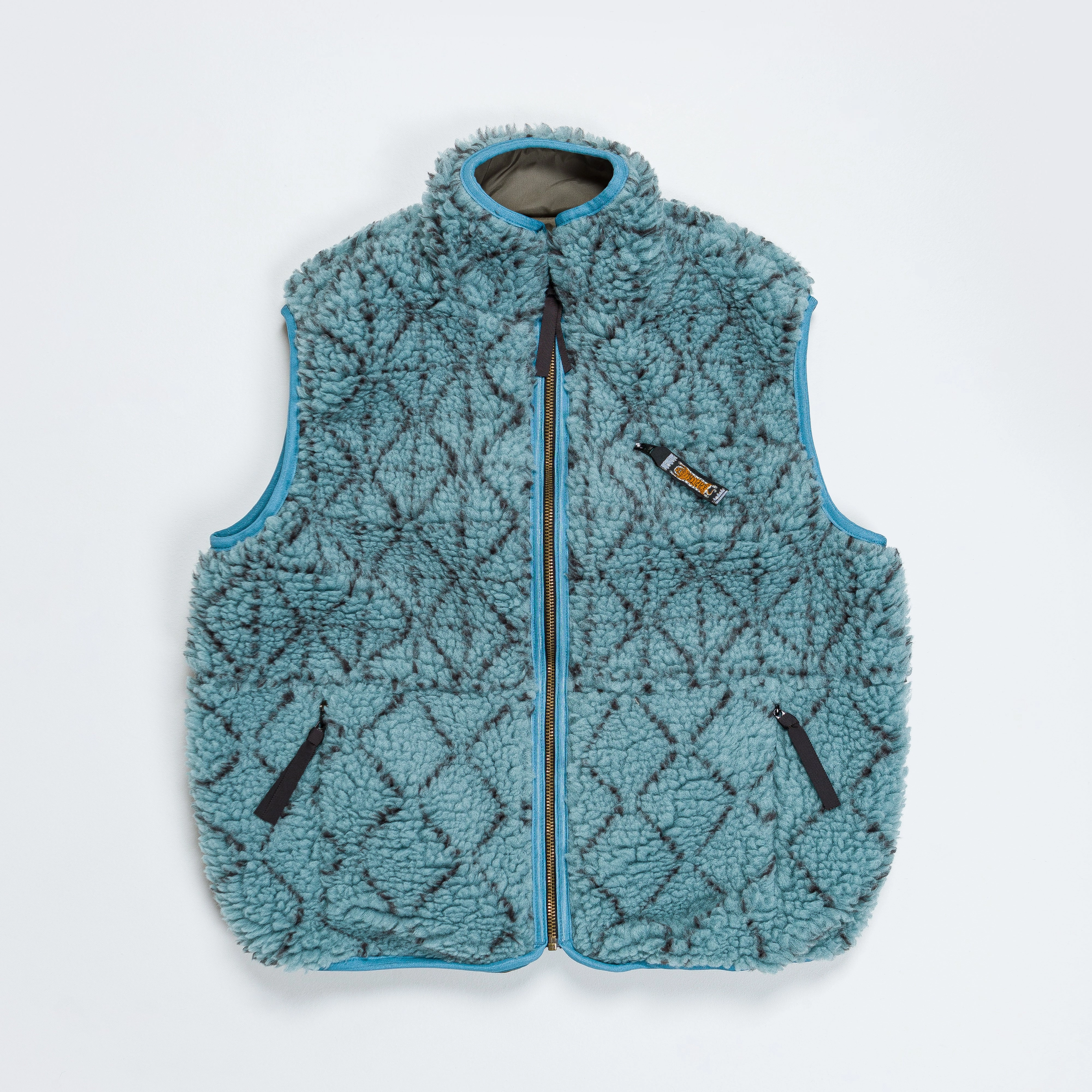 Teflon Finish DO-GI SASHIKO Boa Fleece Reversible Vest - Blue