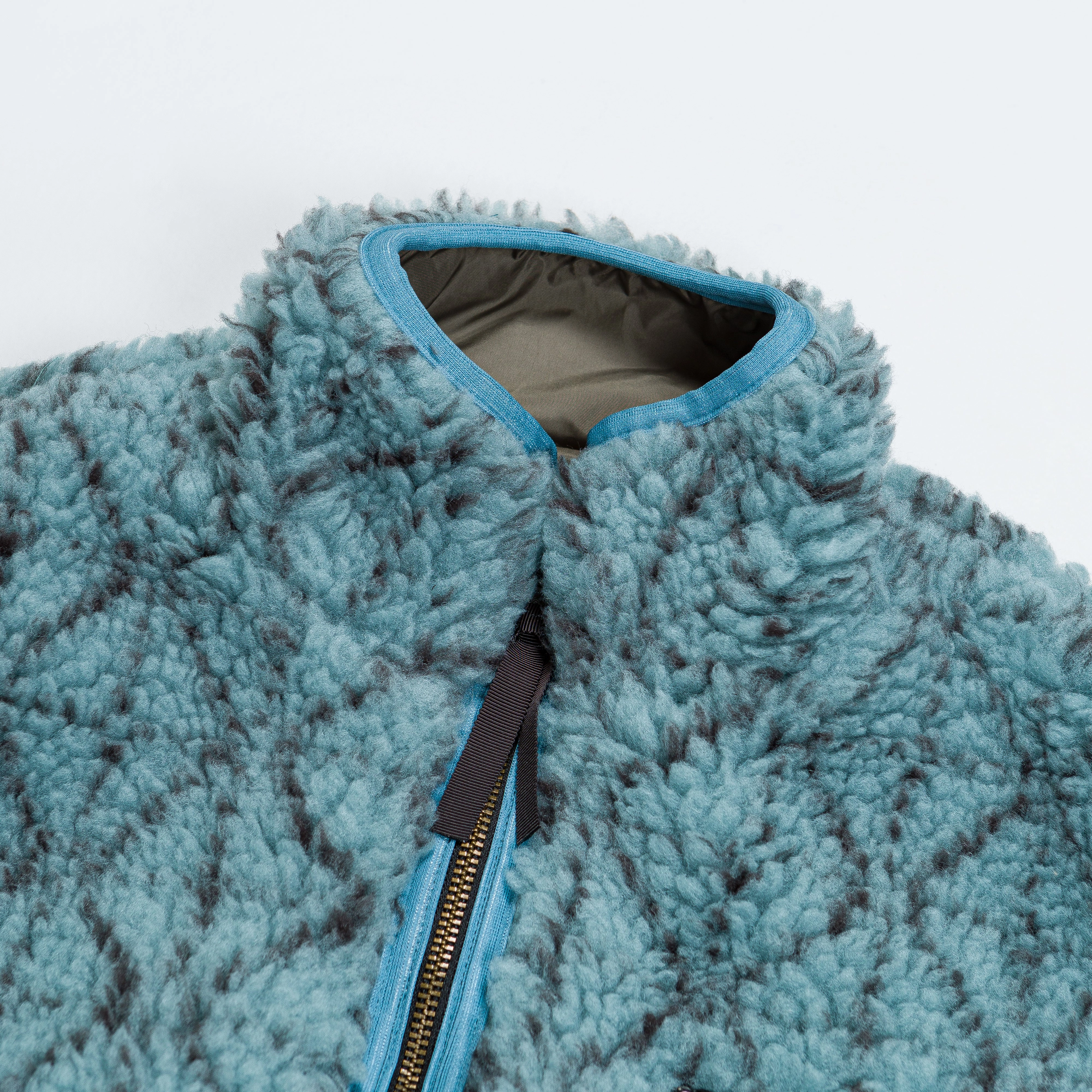 DO-GI SASHIKO Boa Fleece Reversible Vest - Blue AdjustableDrawstring Functional Pocket