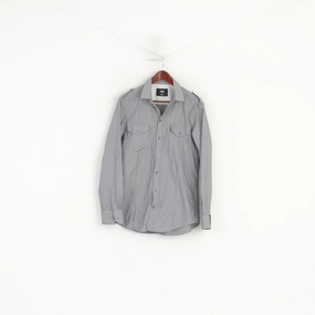 Reinforced Shoulders Dolce & Gabbana Men 16.5 42 M Casual Shirt Grey Striped Cotton Brad Long Sleeve Top