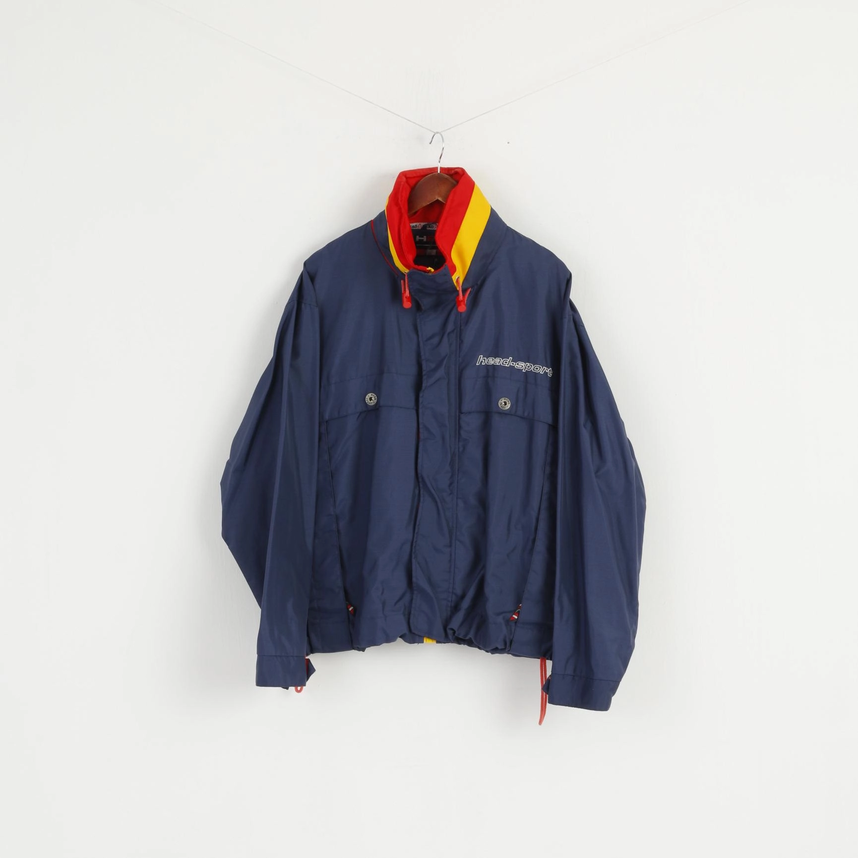 Head Men XL Jacket Navy Nylon Sport Hidden Hood Waterproof Vintage Top Construct