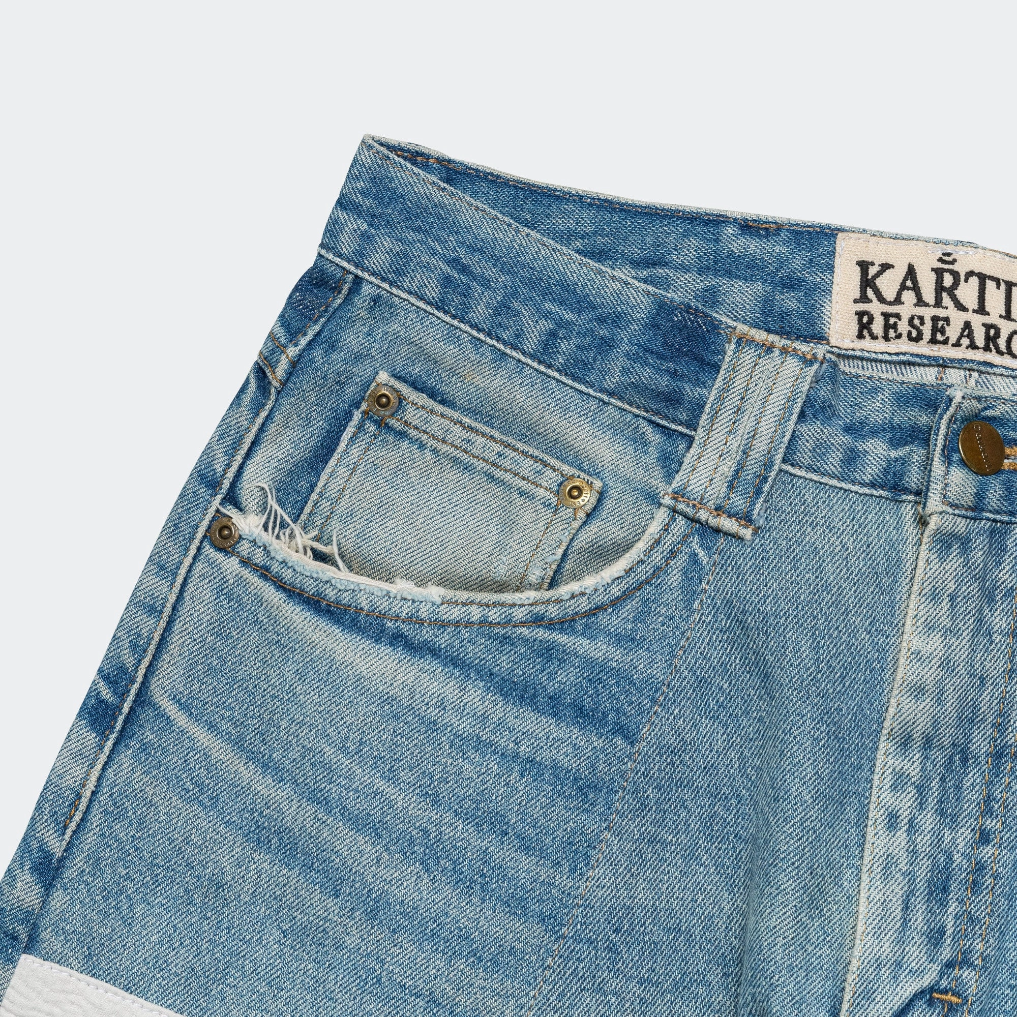 Lightweight Feel Smart Style Double Knee Pant - Upcycled Denim Lightwash/White