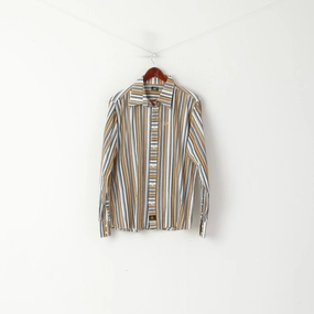 Street Style Breathable fabric Lee Men XL Casual Shirt Brown Striped Cotton Western Standard Collar Long Sleeve Top