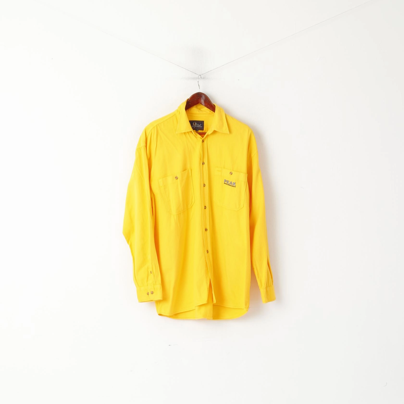 Comfortable Wear Peak Performance Men L Casual Shirt Yellow Jeans Cotton Outdoor Long Sleeve Top