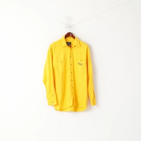 Comfortable Wear Peak Performance Men L Casual Shirt Yellow Jeans Cotton Outdoor Long Sleeve Top