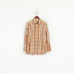 Summer Must-have Winter Fashion Camel Active Men L Casual Shirt Orange Cotton Checkered Outdoor Long Sleeve Top