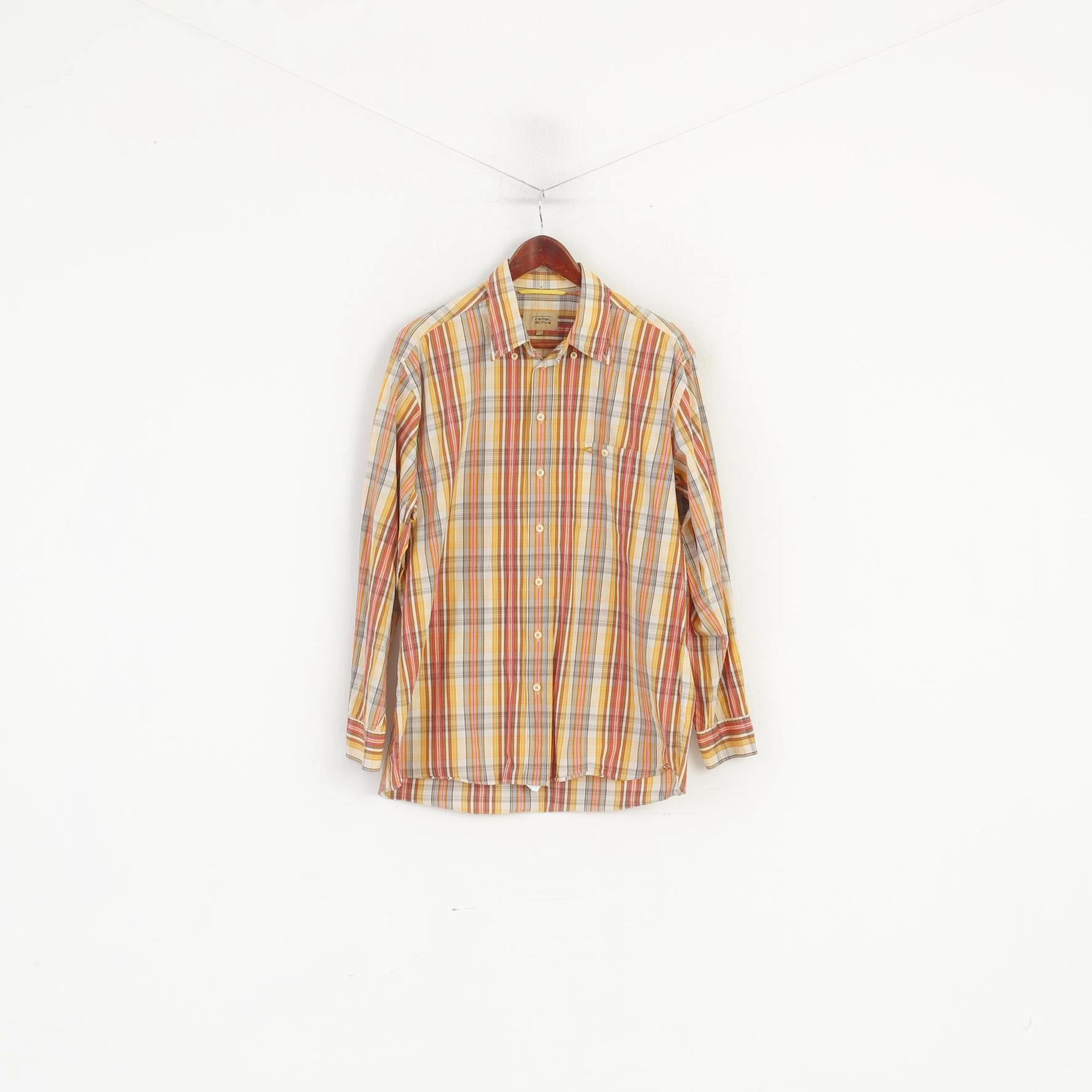 Summer Must-have Winter Fashion Camel Active Men L Casual Shirt Orange Cotton Checkered Outdoor Long Sleeve Top