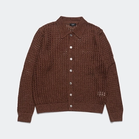 5G Bright Mesh Polo Cardigan - Brown ShrinkResistant Weave SoftTouch Material