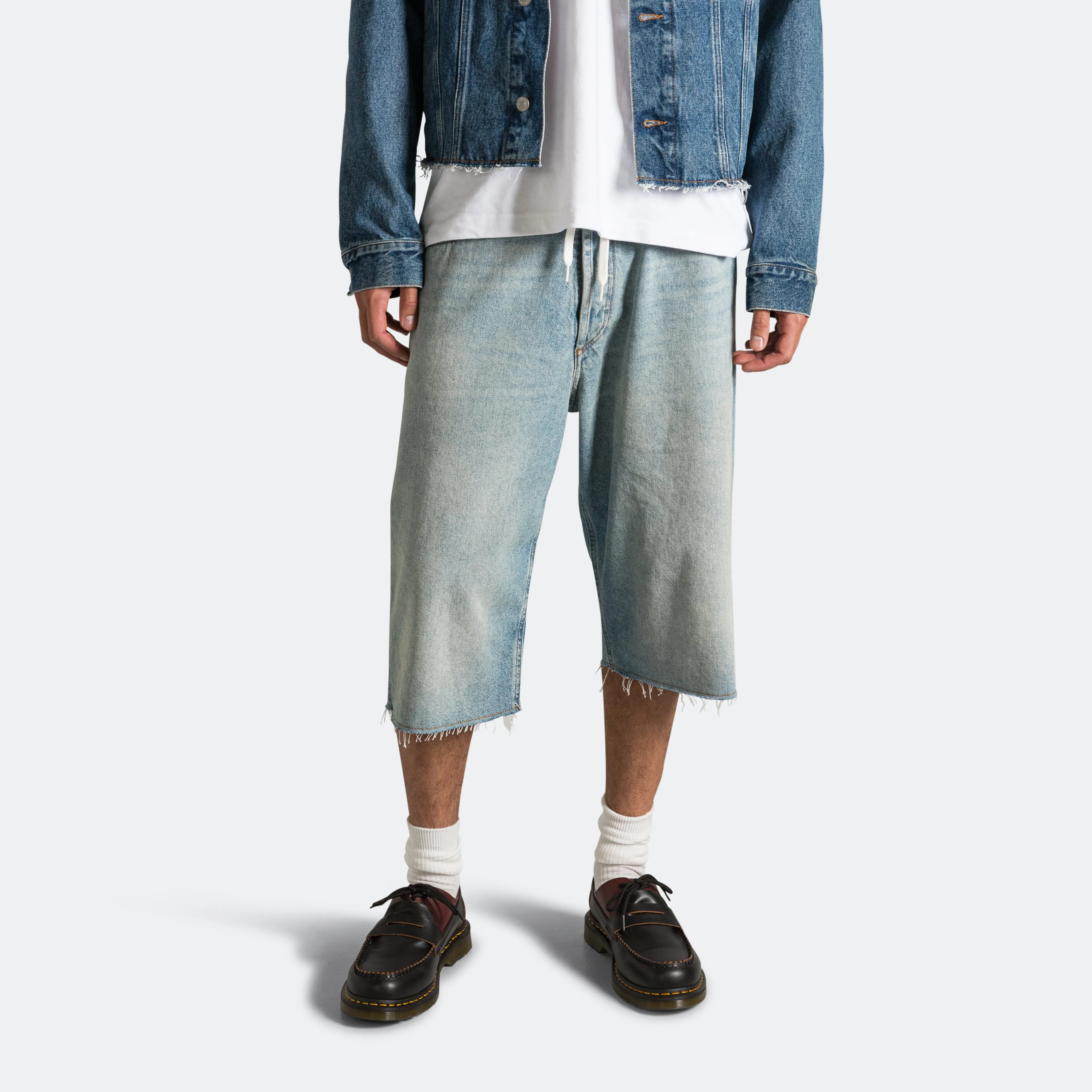 Dynamic Tension Control Daily Use Drawstring Denim Shorts - Light Blue