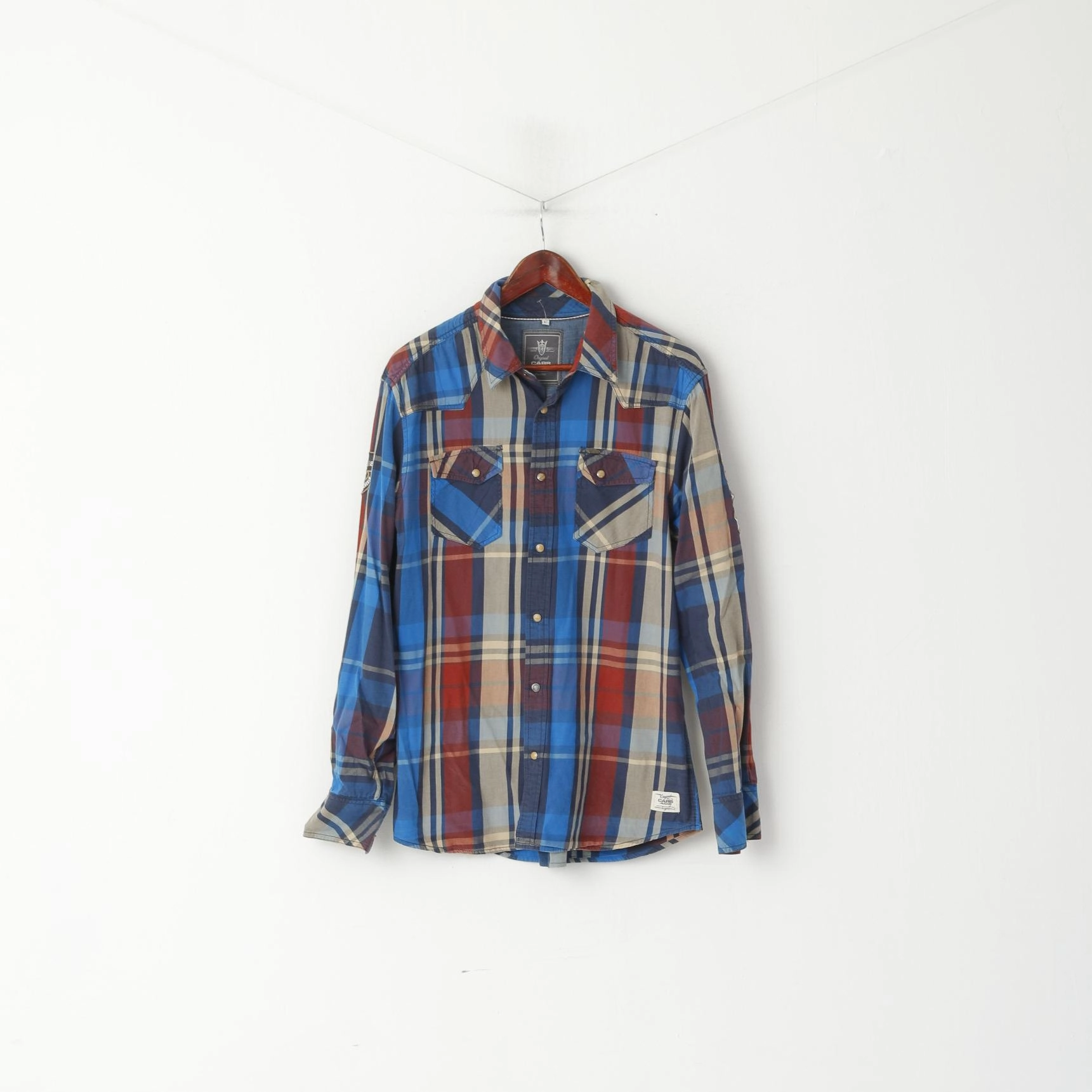 garden party Sustainable Manufacturing Process Cars Jeans Men L Casual Shirt Multi Colour Check Cotton Snap Pocket Long Sleeve Top