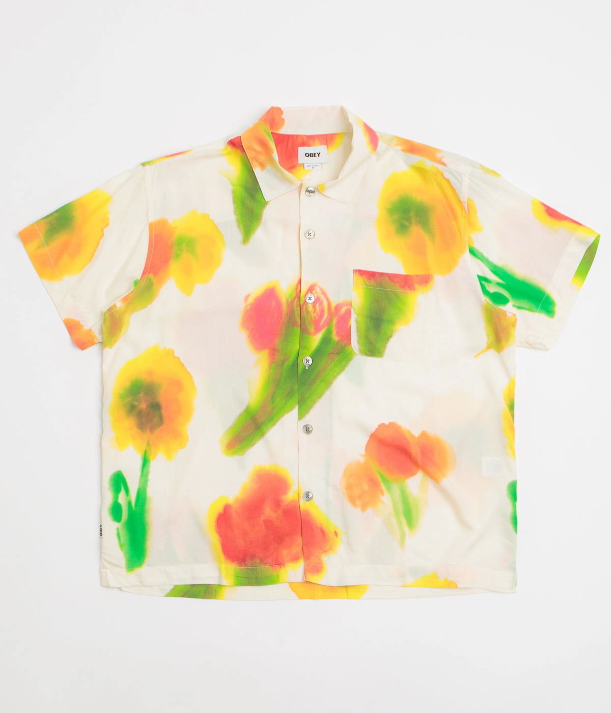 Obey Kinney Short Sleeve Shirt - Cream Multi Pastel Shade