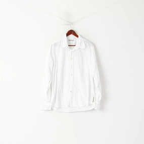 Duck And Cover Men XL Casual Shirt White Cotton Striped Texture Long Sleeve Top Tagless Design Odor Resistant