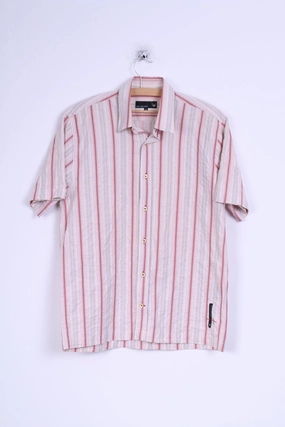 Shimmer Effect Duck And Cover Mens M Casual Shirt Cotton Multi Striped Short Sleeve