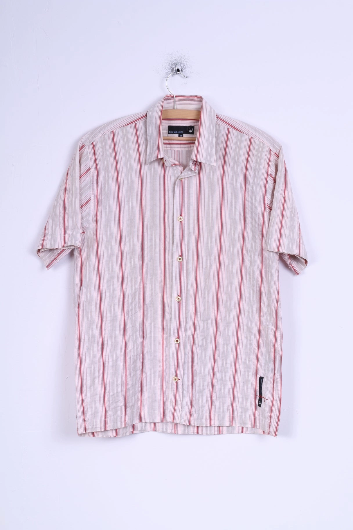Shimmer Effect Duck And Cover Mens M Casual Shirt Cotton Multi Striped Short Sleeve