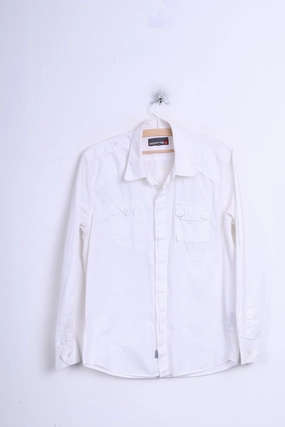 Duck and Cover Mens M Casual Shirt White Long Sleeve Cotton Urban Fashion Subtle pattern