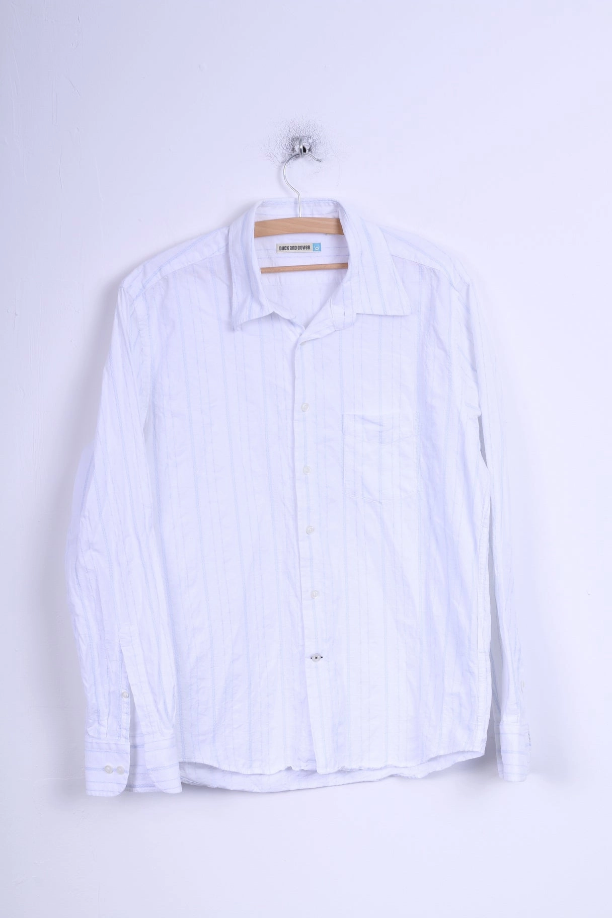 Layered Sleeve Cuffs Graduation Ceremony Duck And Cover Mens XL (M) Casual Shirt White Blue Striped Cotton Long Sleeve