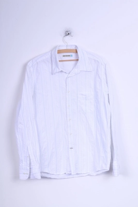Layered Sleeve Cuffs Graduation Ceremony Duck And Cover Mens XL (M) Casual Shirt White Blue Striped Cotton Long Sleeve