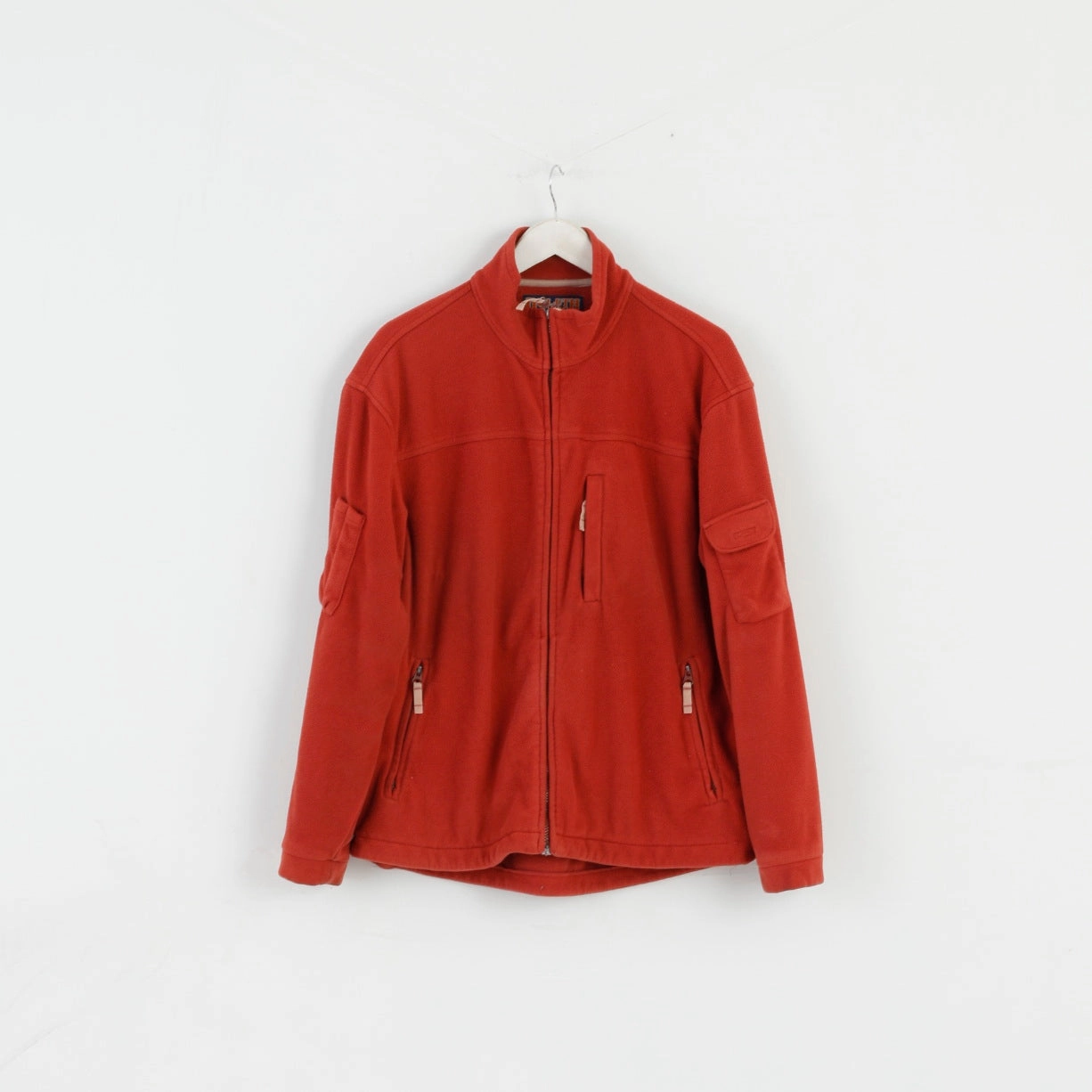 Duluth Trading Men M Fleece Top Brick Orange Pockets Full Zipper Retro Top Zip Closure