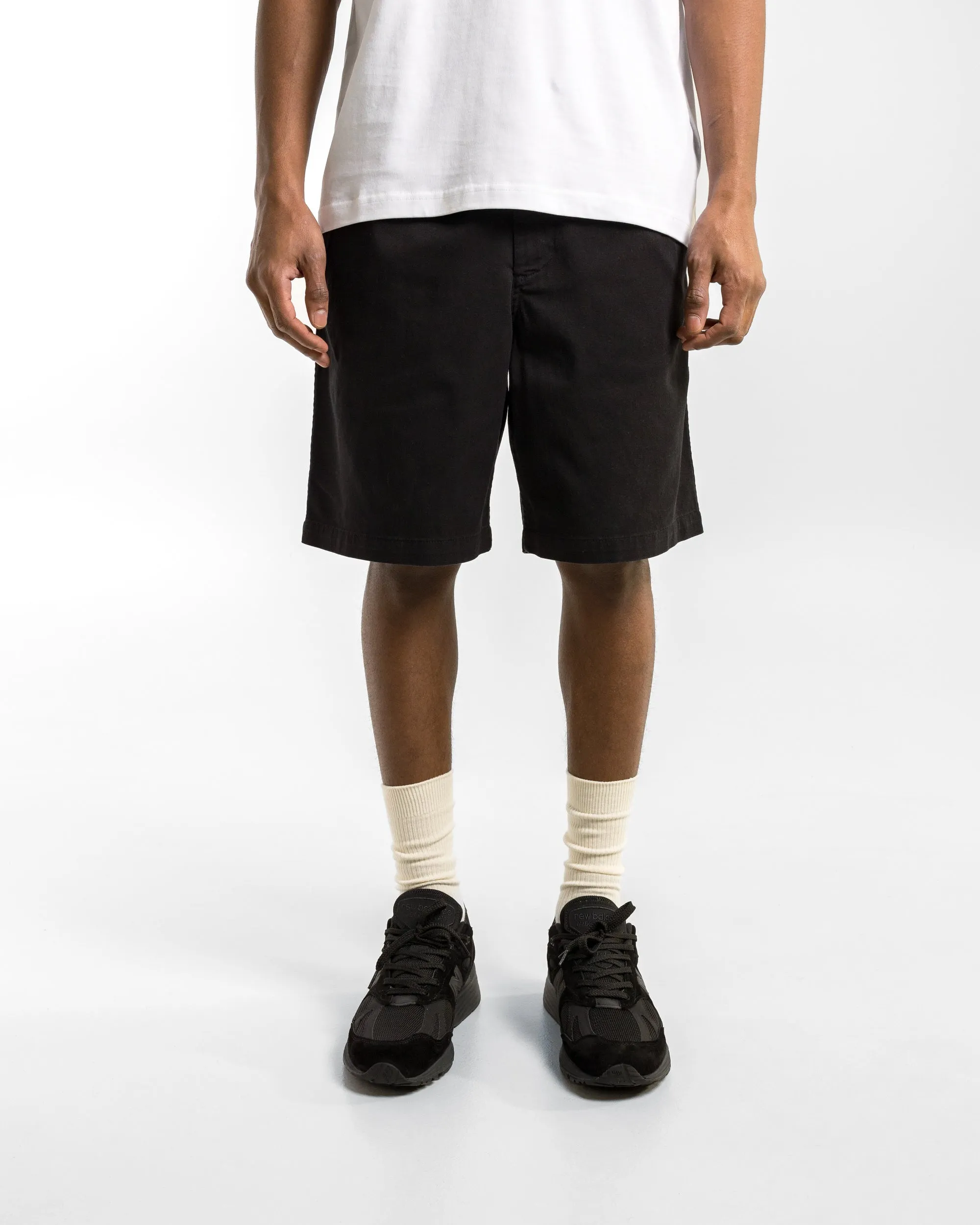 Rubberized Waist Grip Ezra Relaxed Organic Stretch Twill Short - Black