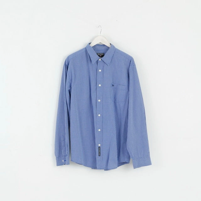 Breathable Lining Polo Jeans Co. Ralph Lauren Mens XL (XXL) Casual Shirt Blue Check Cotton Long Sleeve Top