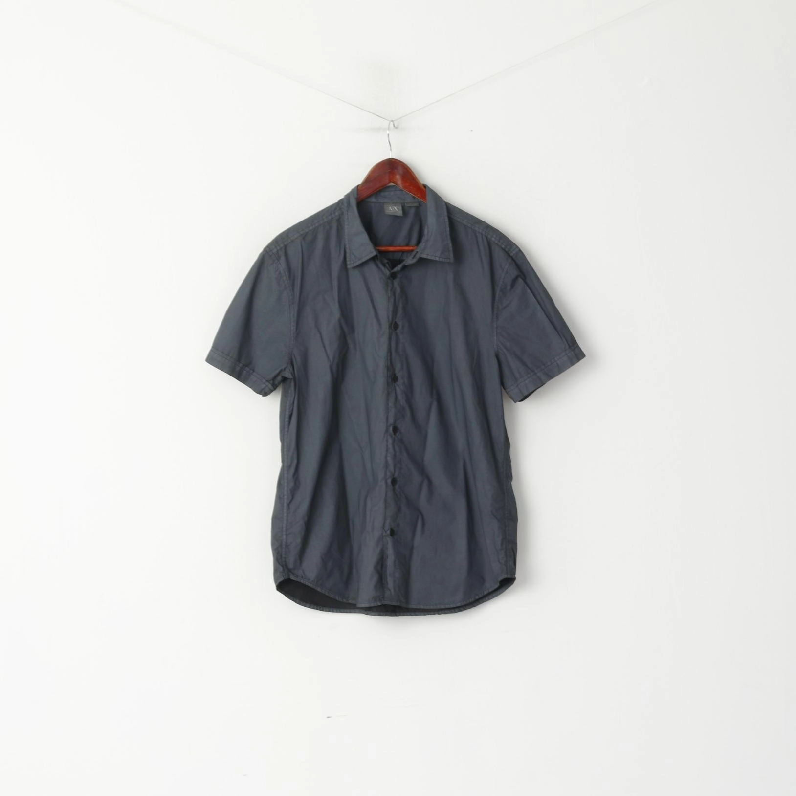 Summer Vibes Armani Exchange Men L Casual Shirt Graphite Cotton Detailed BUtton Short Sleeve Top