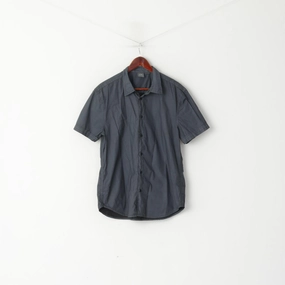 Summer Vibes Armani Exchange Men L Casual Shirt Graphite Cotton Detailed BUtton Short Sleeve Top