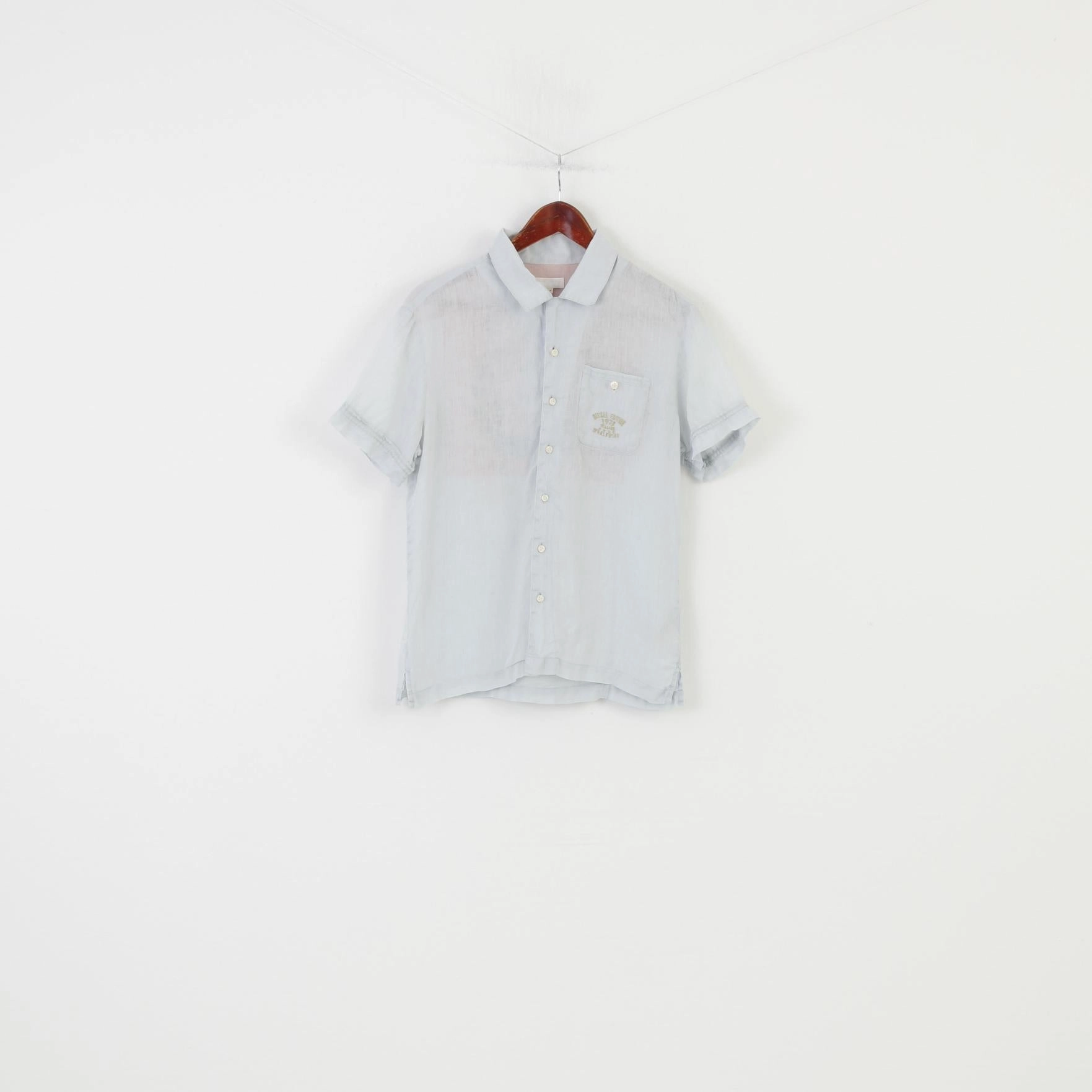 Eco-Friendly Fabric Diesel Men M Casual Shirt Light Blue Short Sleeve Bottoms Linen Top