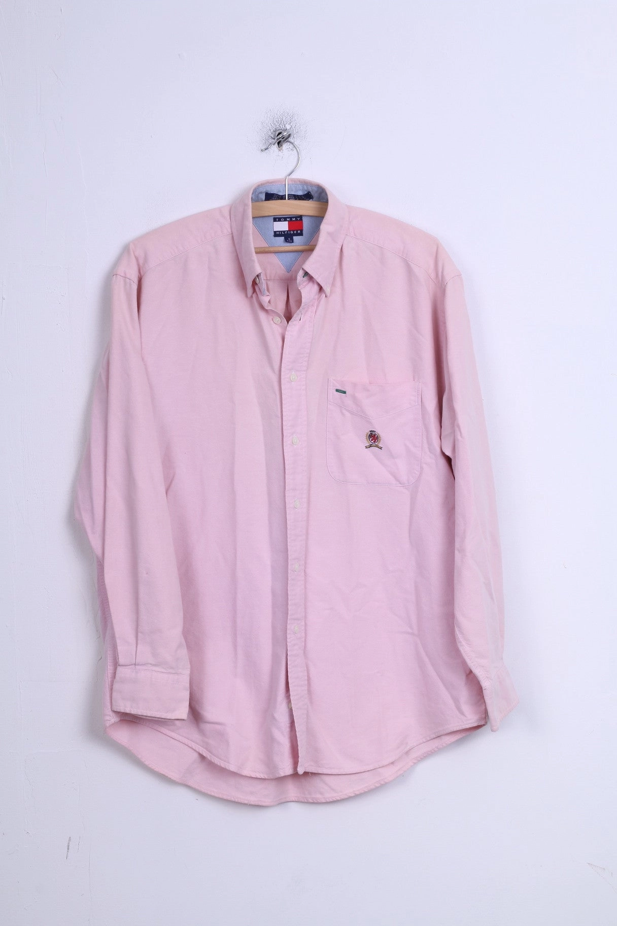 High Neck Matte Look Tommy Hilfiger Mens S Casual Shirt Cotton Pink Button Down Collar Long Sleeve