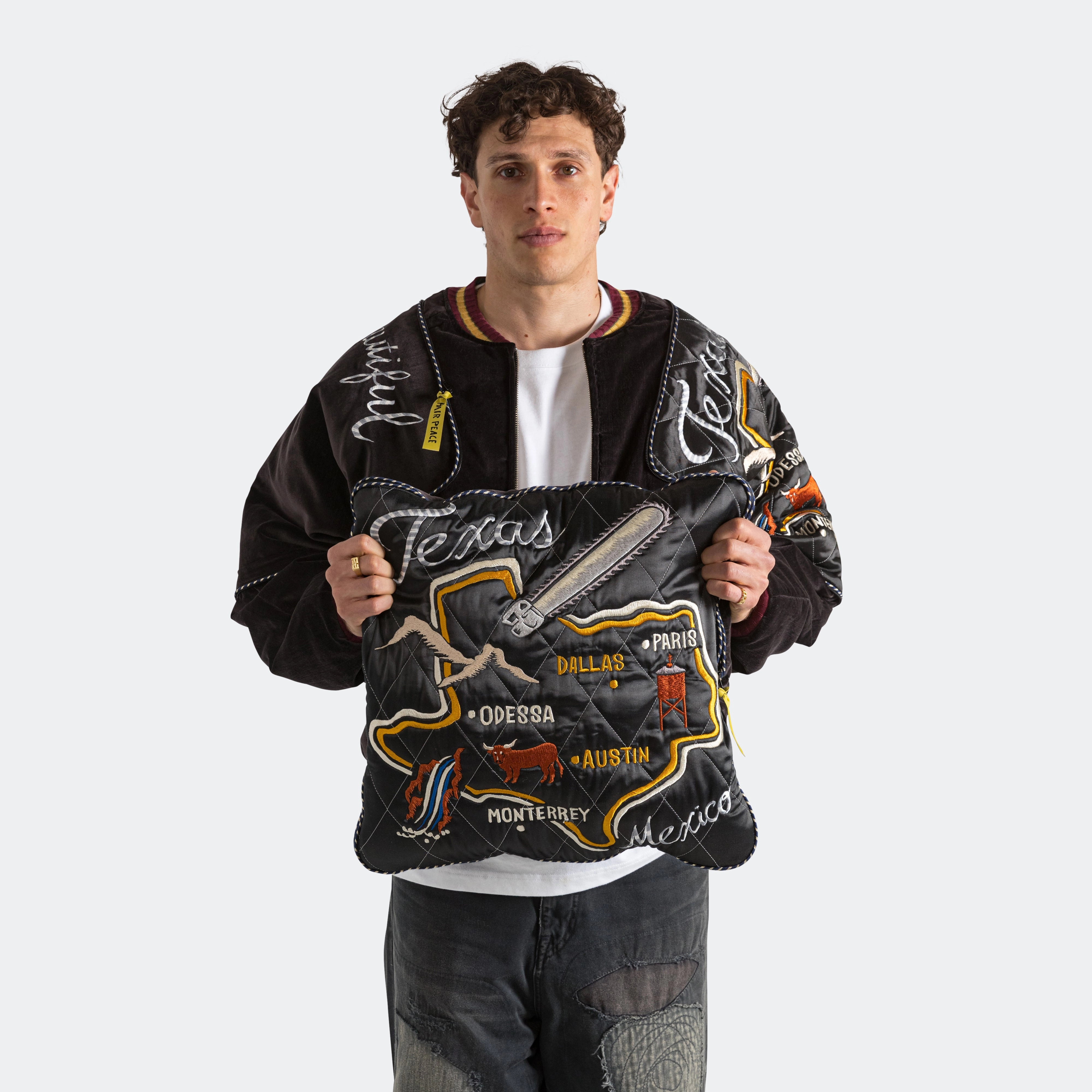 Water Repellent Fabric Velveteen SHAM BOMBER JKT (Beautiful Texas) - Black