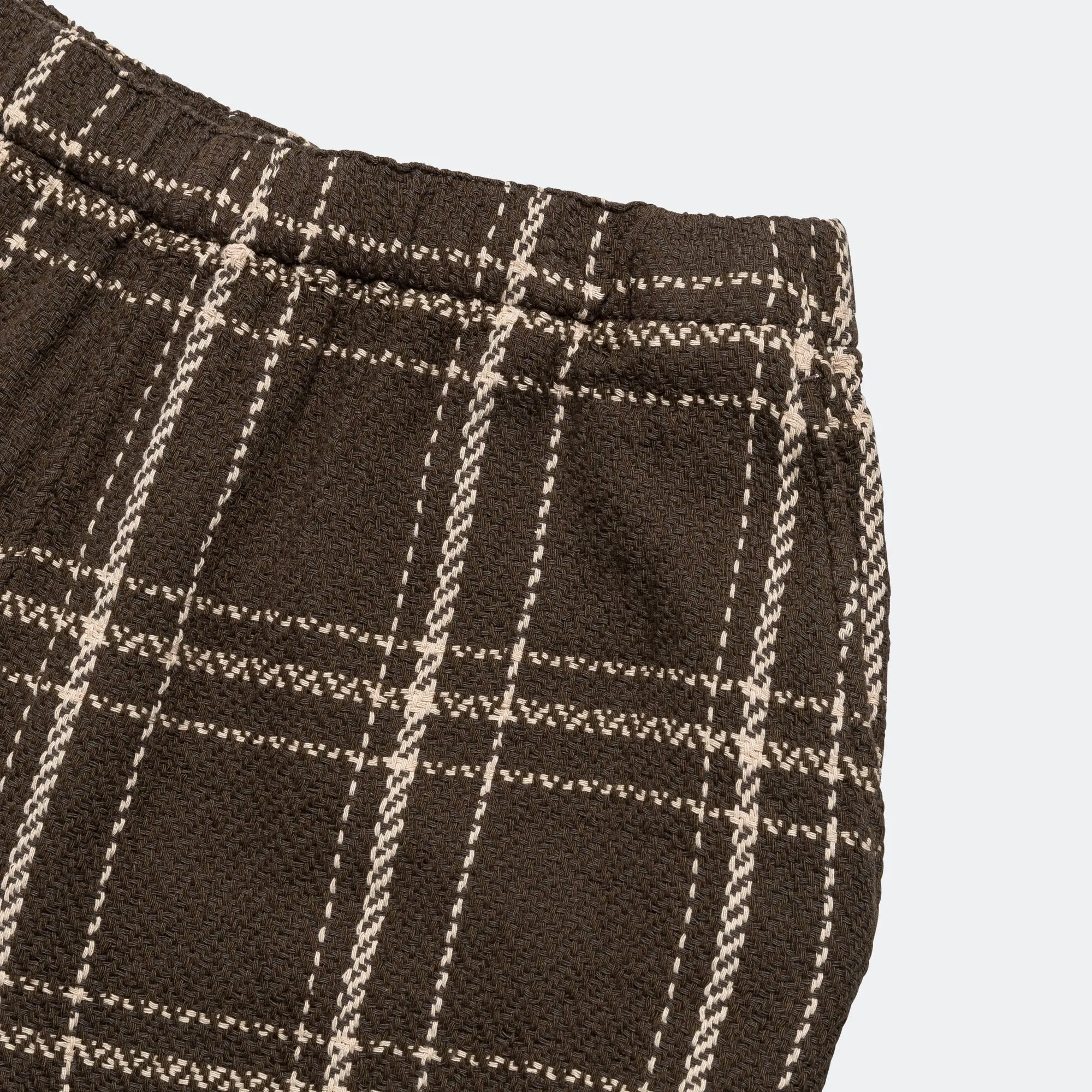 hiking apparel Contoured Cuff Design Easy Shorts Loose Weave Plaid - Brown