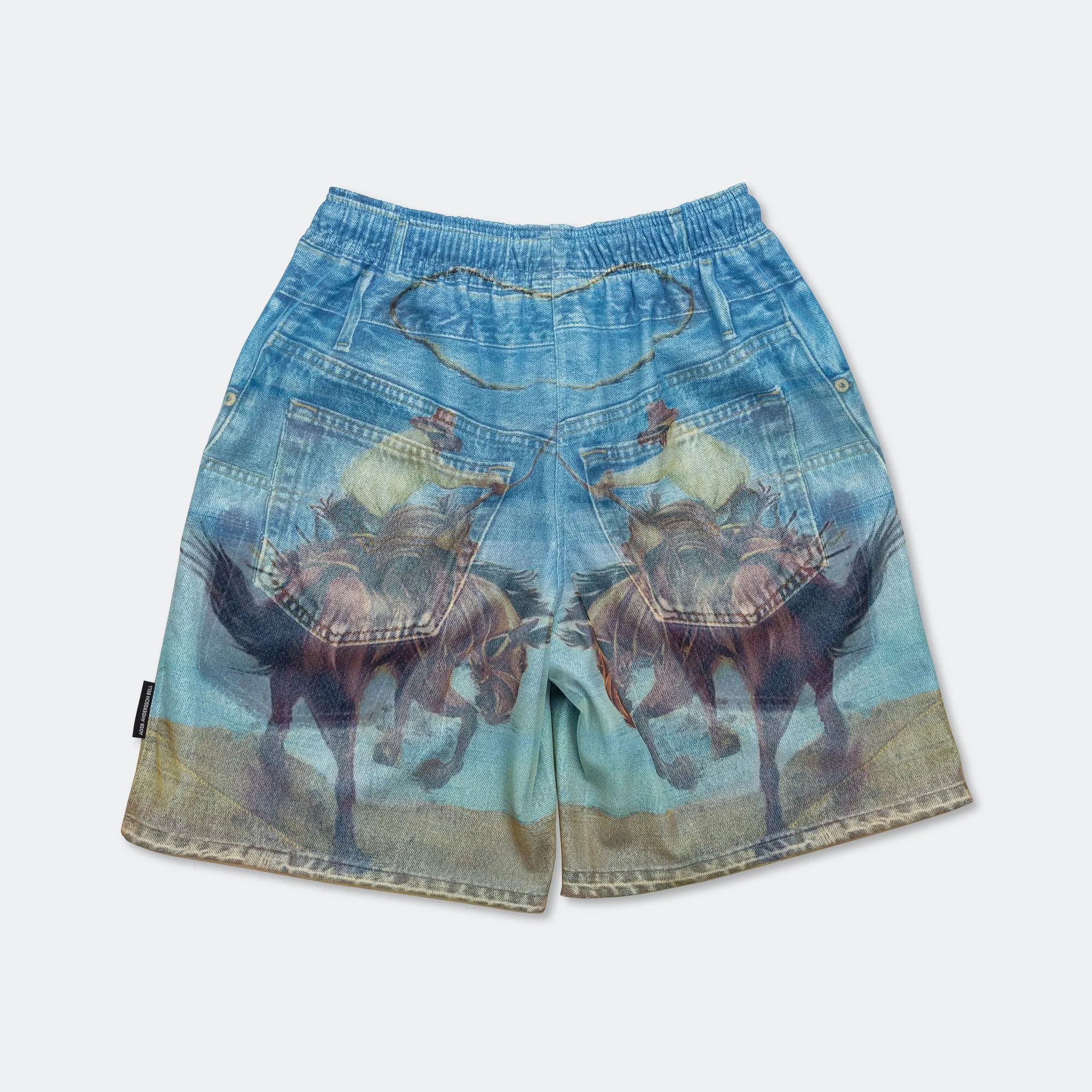Lounge Wear Double Layer Cowboy Printed Mesh Shorts - Blue