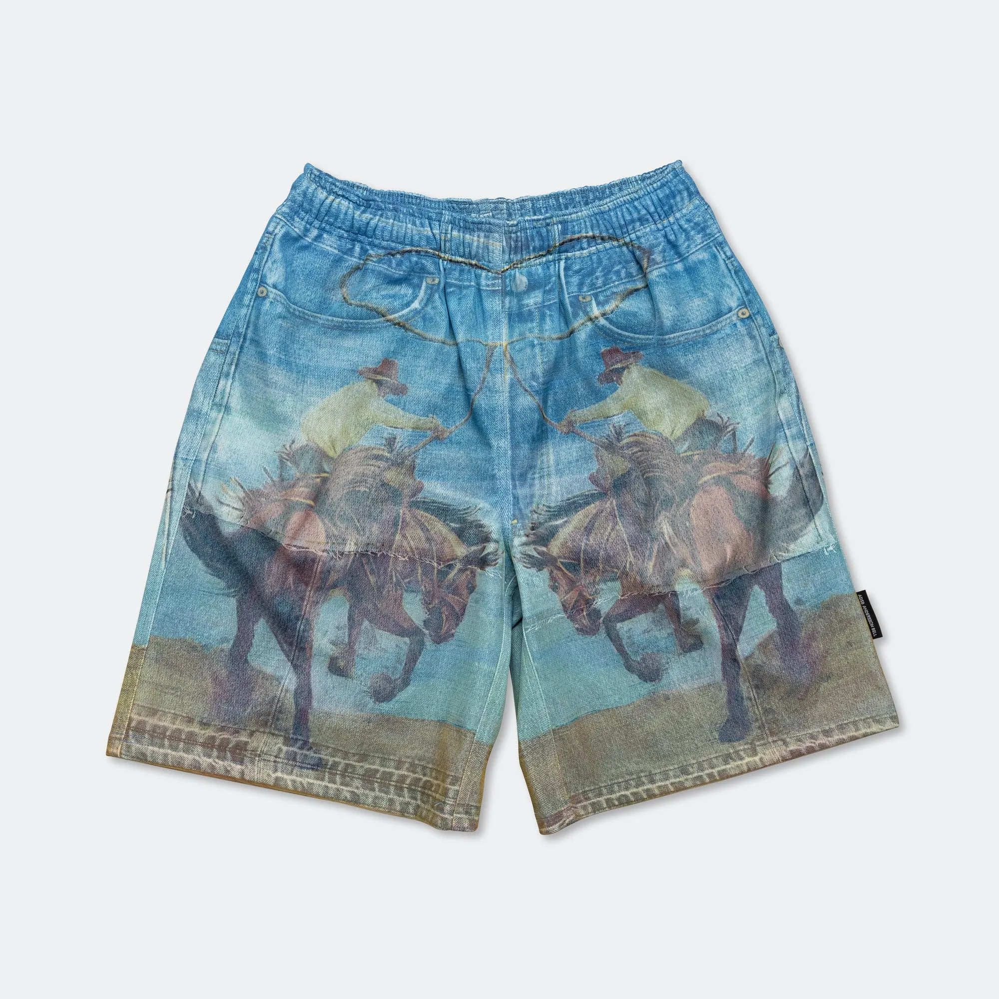 Double Layer Cowboy Printed Mesh Shorts - Blue Secure Closure System