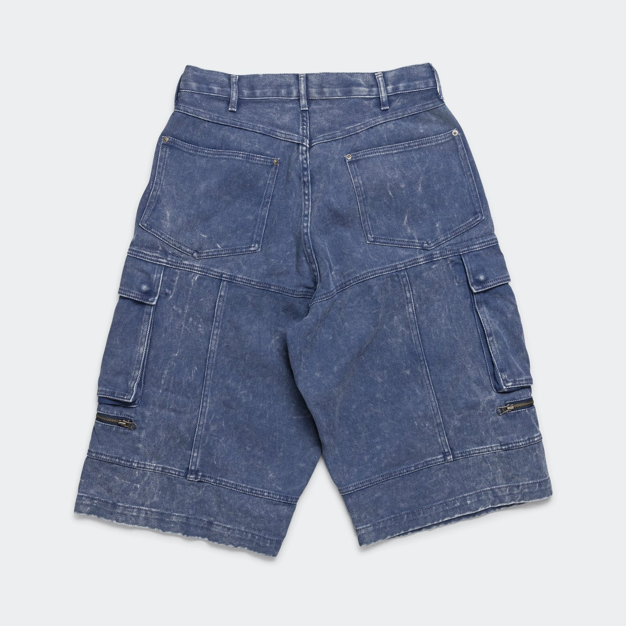 Laser Cut Edges Street Utility Faded Cargo Shorts - Blue
