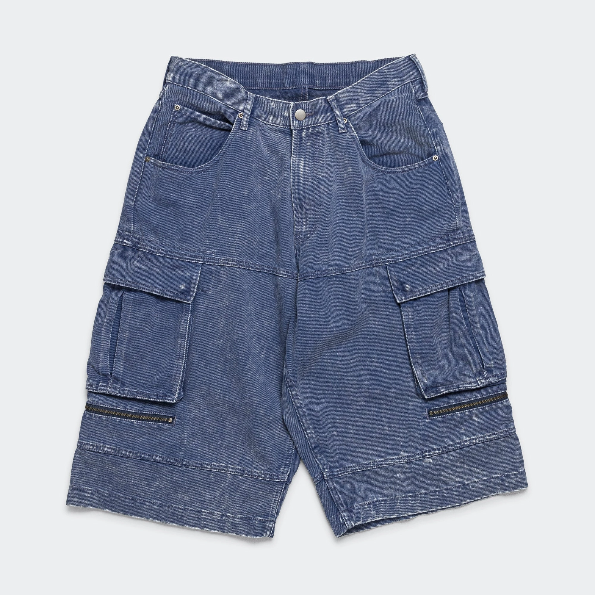 Faded Cargo Shorts - Blue Flex Foam Inserts Flattering Design