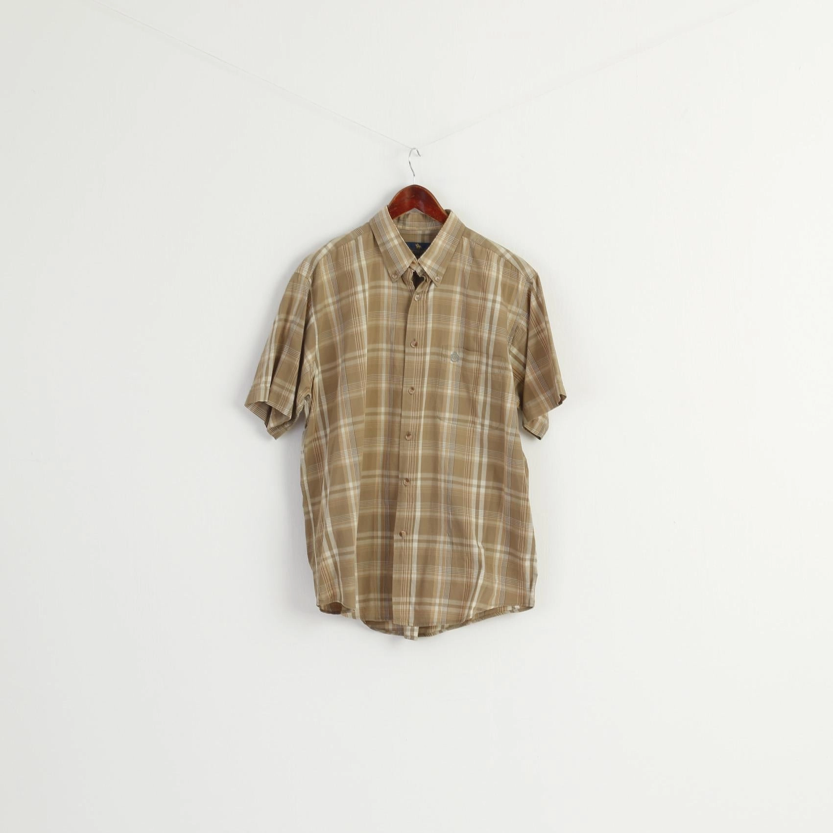 Mc Gordon Men L Casual Shirt Brown Check Cotton Western Vintage Short Sleeve Top Trendy Apparel